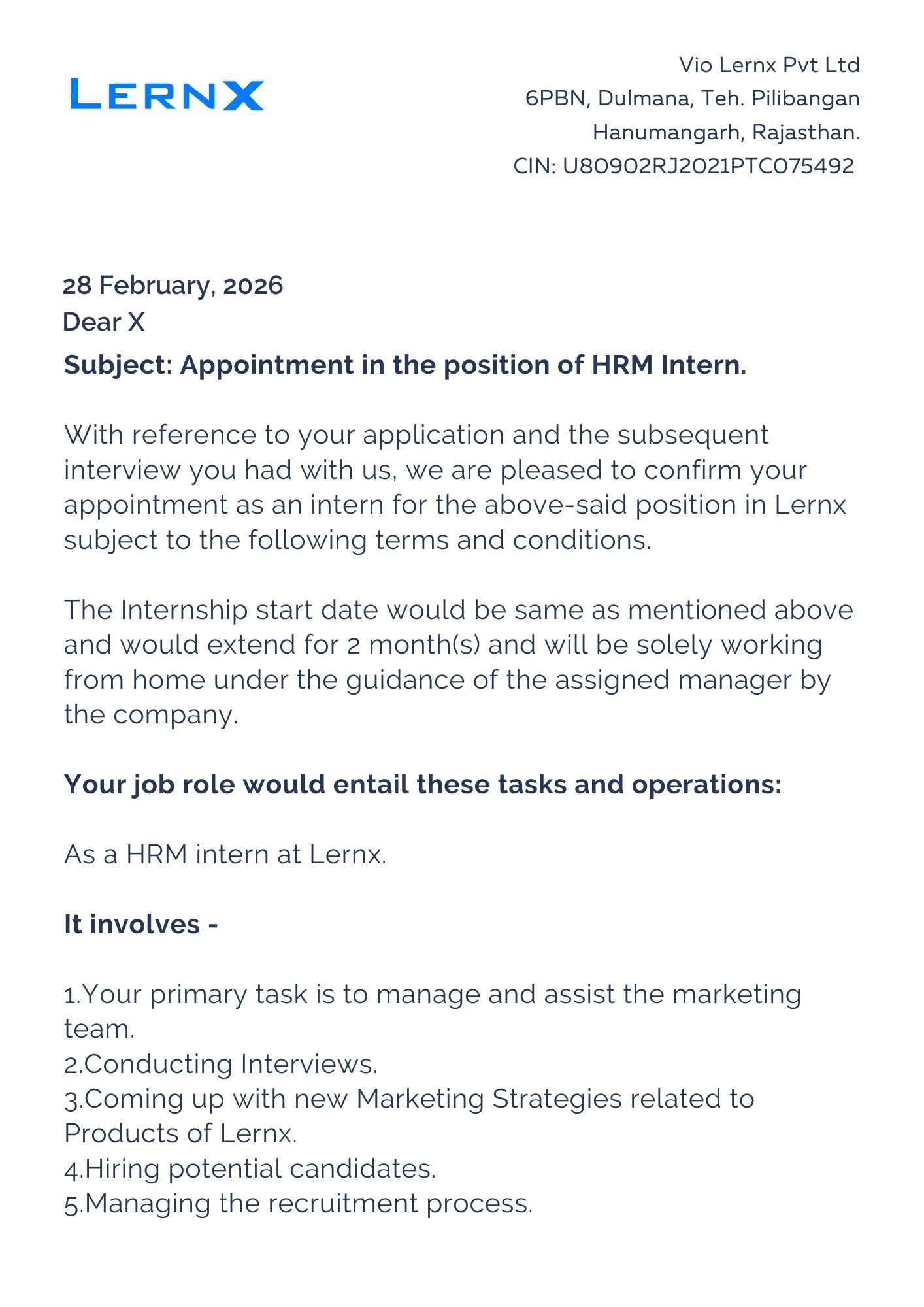 lernx Offer Letter Page 1