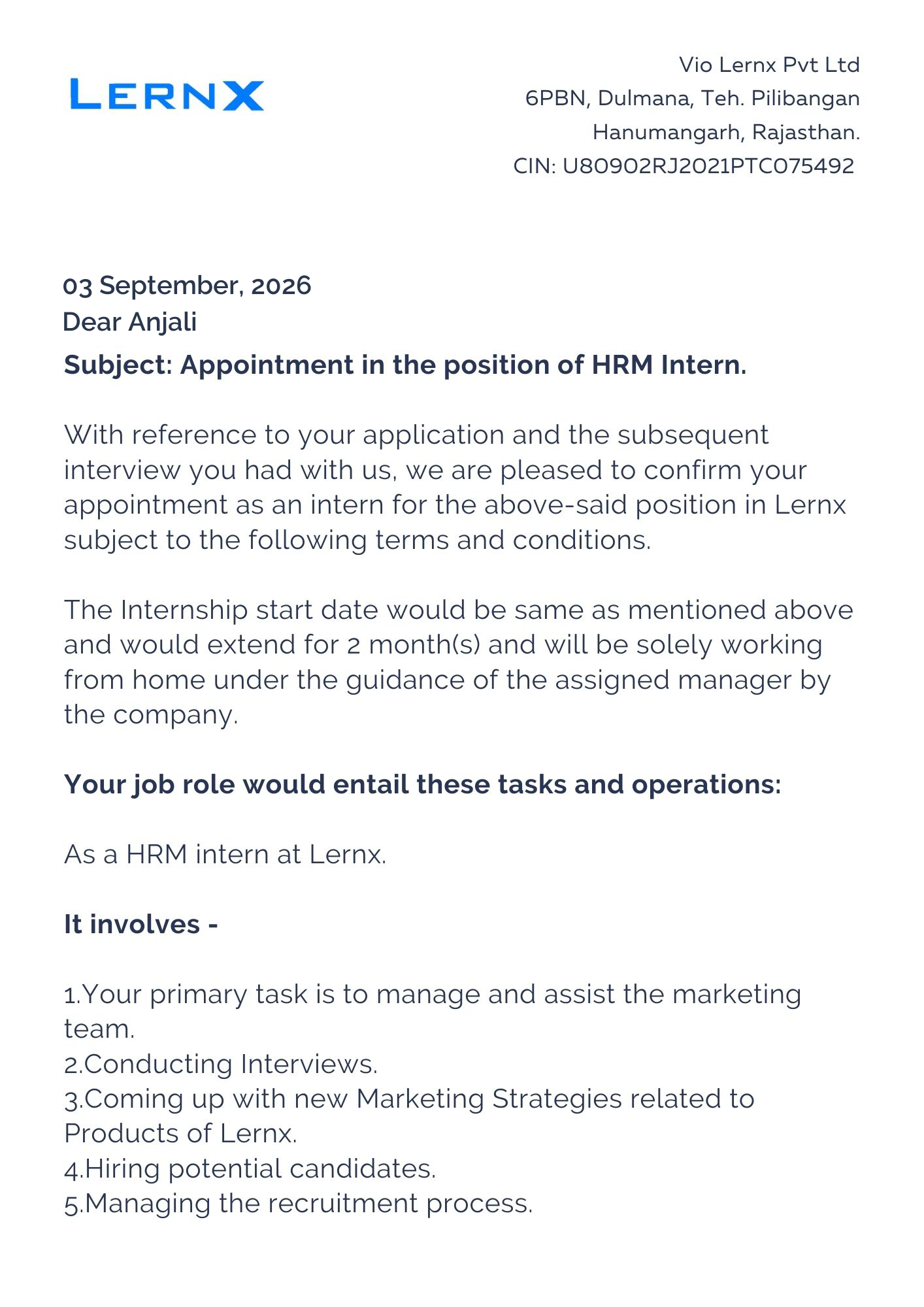 lernx Offer Letter Page 1