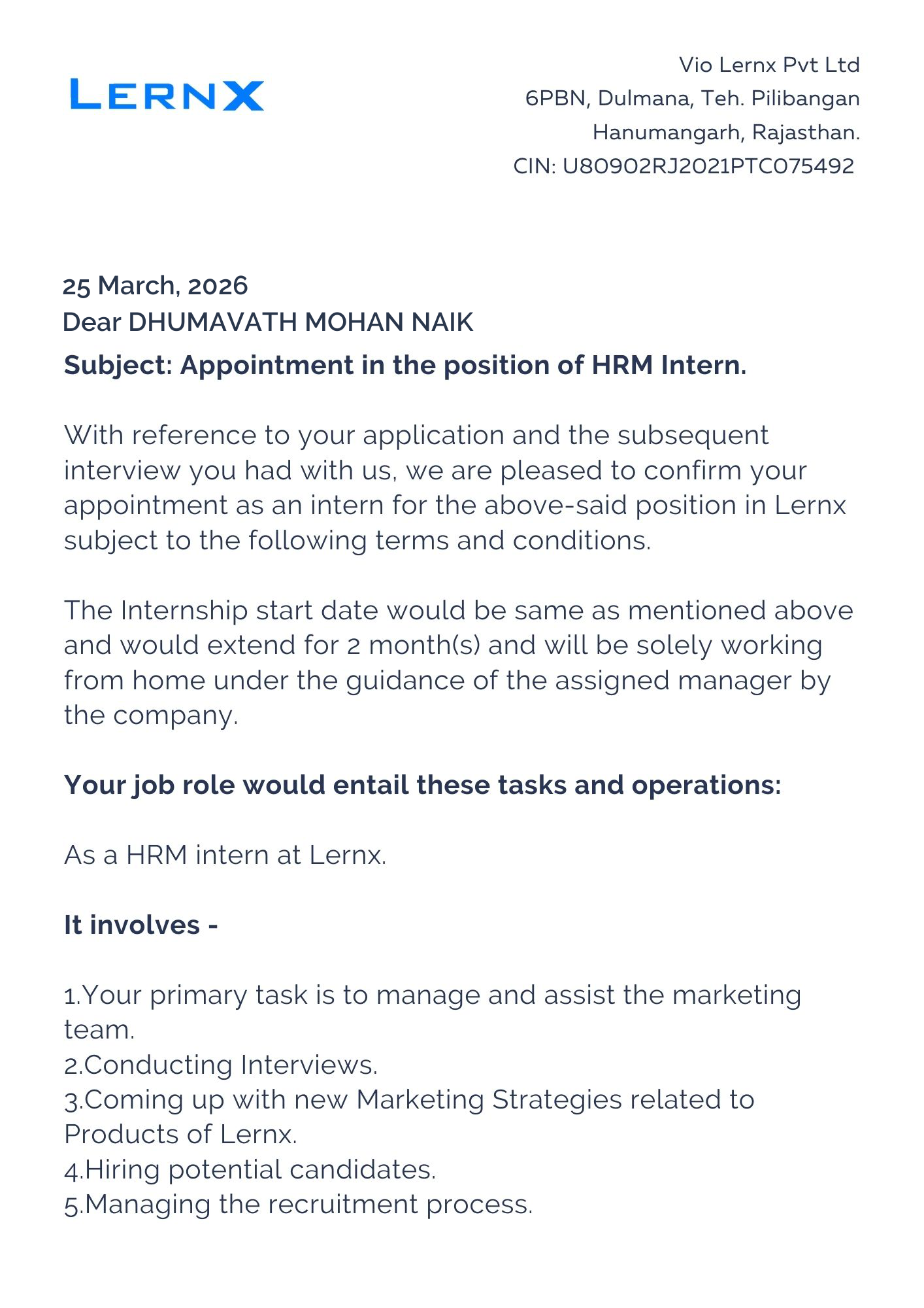 lernx Offer Letter Page 1