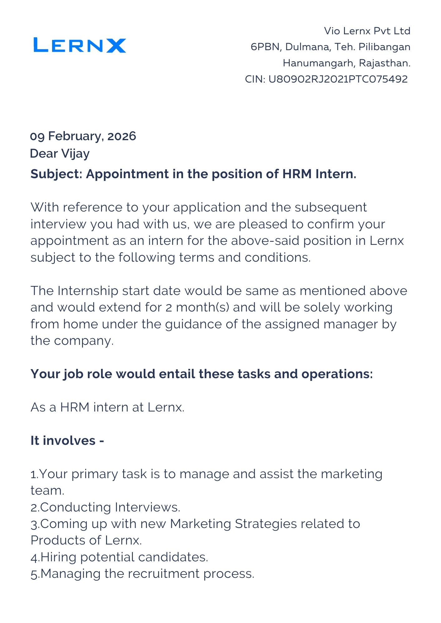 lernx Offer Letter Page 1