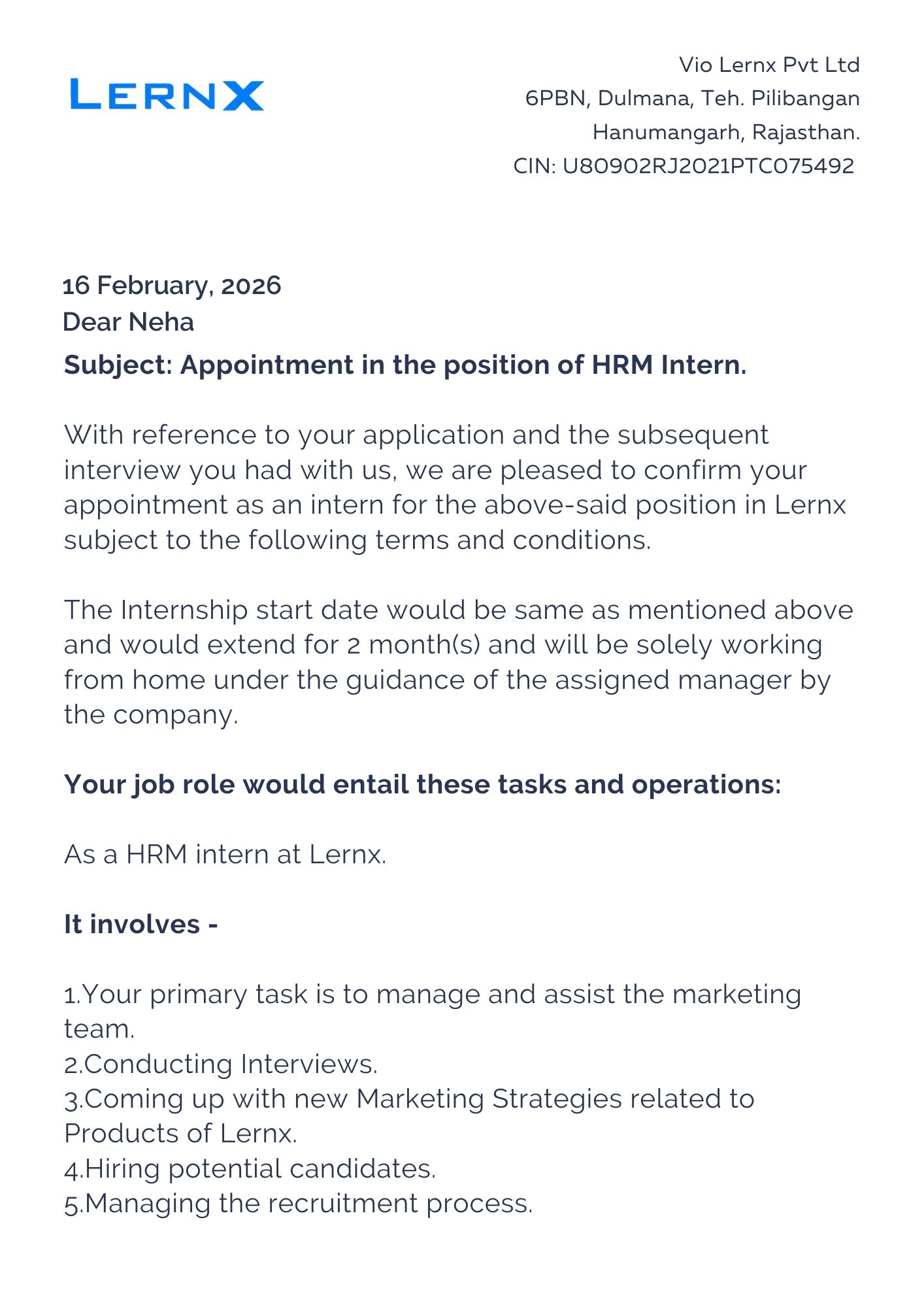 lernx Offer Letter Page 1