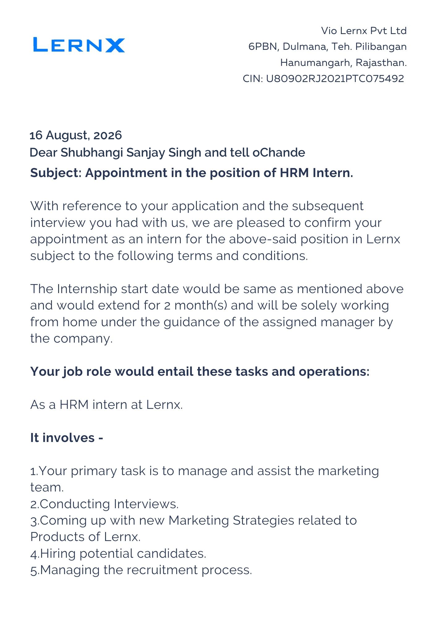 lernx Offer Letter Page 1